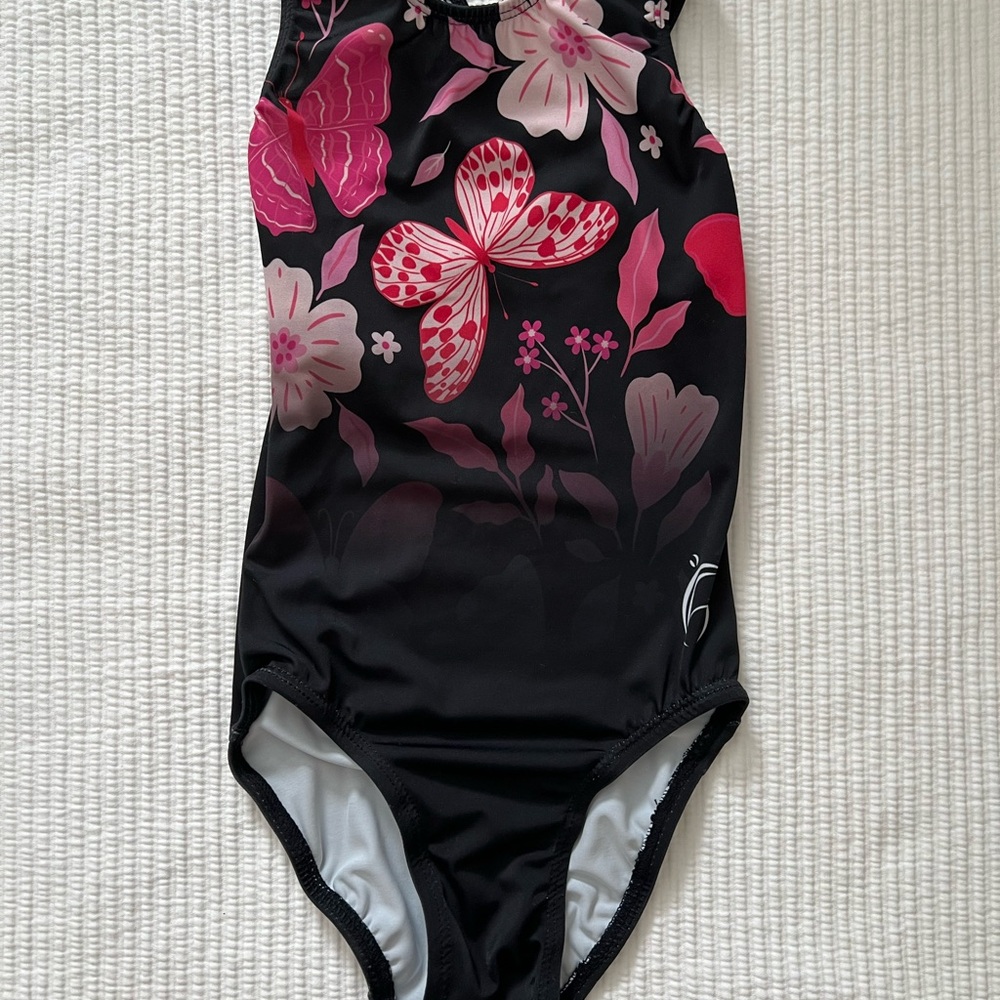 Floral Butterfly Kids One Piece Leotard for Gymnastics - Size Medium